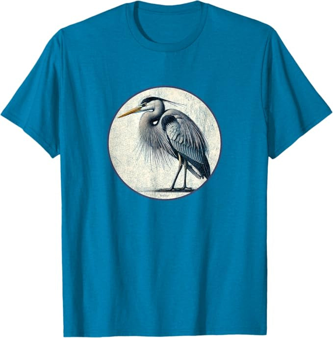 Great Blue Heron T-Shirt Retro Design by Bird.fan | Men's Birding Graphic Tee