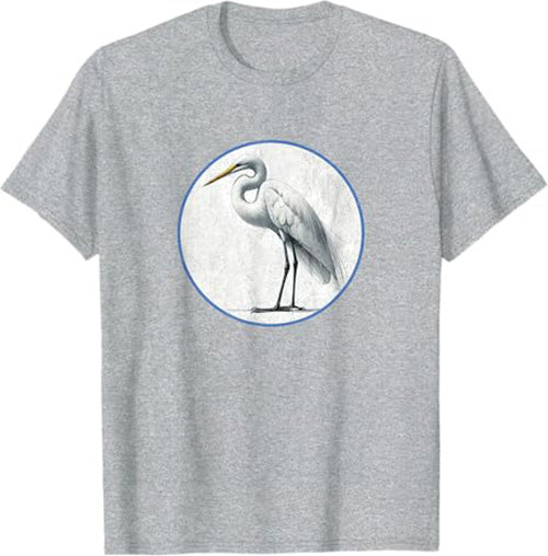 Retro Great Egret Bird Design T-Shirt Design 10 Colors by Bird Fantastic | Birding Graphic Tee