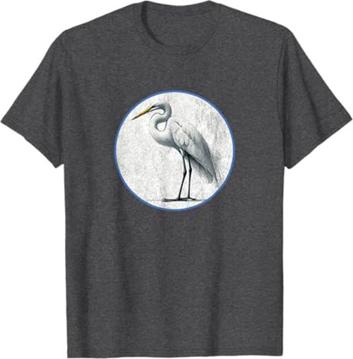 Retro Great Egret Bird Design T-Shirt Design 10 Colors by Bird Fantastic | Birding Graphic Tee