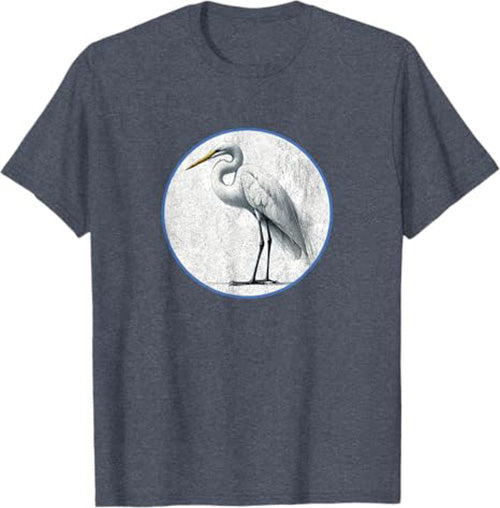 Retro Great Egret Bird Design T-Shirt Design 10 Colors by Bird Fantastic | Birding Graphic Tee