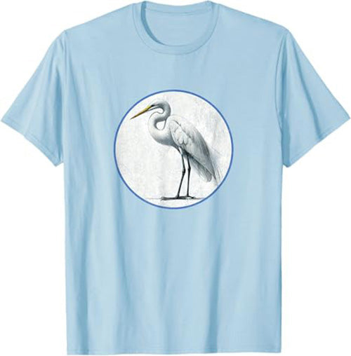 Retro Great Egret Bird Design T-Shirt Design 10 Colors by Bird Fantastic | Birding Graphic Tee