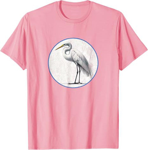 Retro Great Egret Bird Design T-Shirt Design 10 Colors by Bird Fantastic | Birding Graphic Tee
