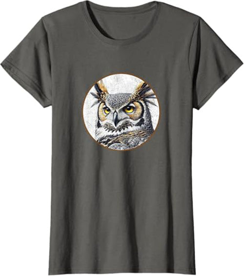 Great Horned Owl Women's Graphic Tee by Bird.fan | Bird T-Shirt for Birding