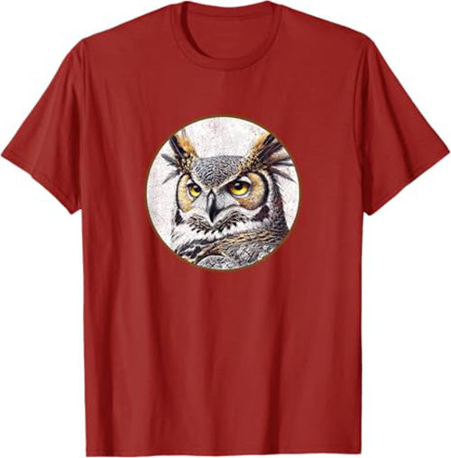 Great Horned Owl T-Shirt Retro Design by Bird.fan