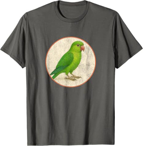 Green Parakeet T-Shirt Retro Design by Bird.fan