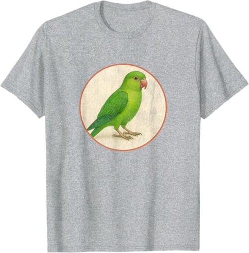 Green Parakeet T-Shirt Retro Design by Bird.fan