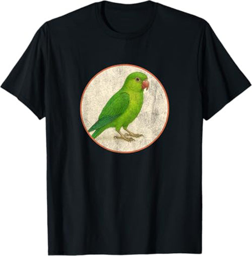 Green Parakeet T-Shirt Retro Design by Bird.fan