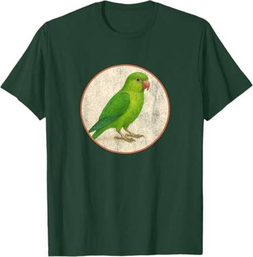 Green Parakeet T-Shirt Retro Design by Bird.fan