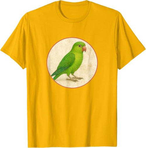 Green Parakeet T-Shirt Retro Design by Bird.fan