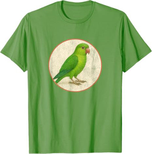 Green Parakeet T-Shirt Retro Design by Bird.fan