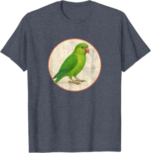 Green Parakeet T-Shirt Retro Design by Bird.fan