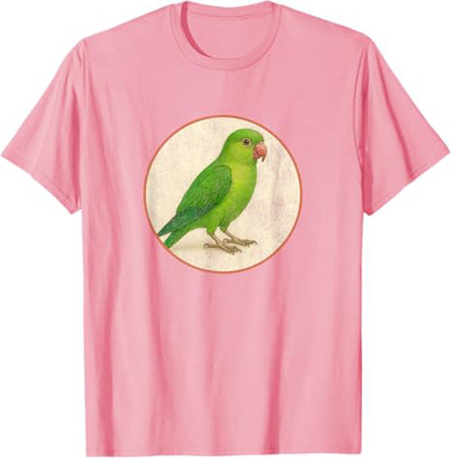 Green Parakeet T-Shirt Retro Design by Bird.fan