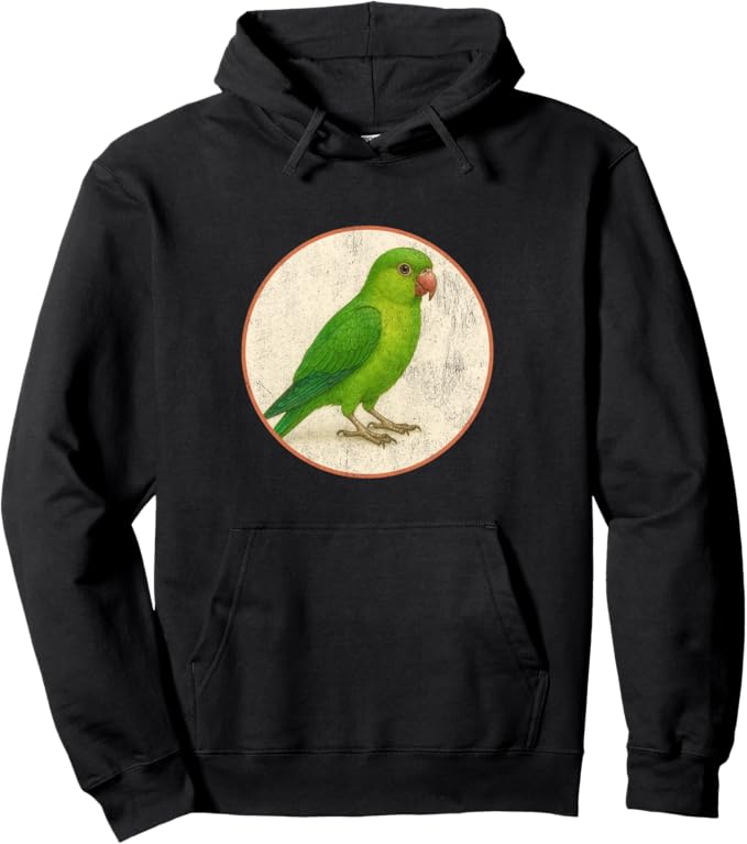 Retro Green Parakeet Hoodie – Vintage Bird Design Sweatshirt
