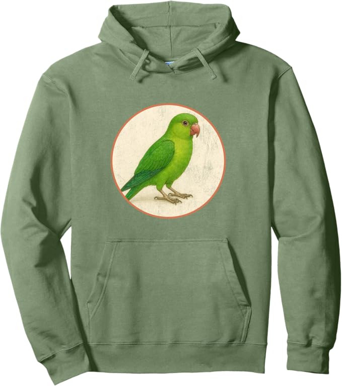 Retro Green Parakeet Hoodie – Vintage Bird Design Sweatshirt