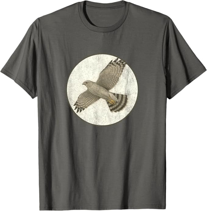 Grey Hawk T-Shirt Retro Design by Bird.fan | Men's Birding Graphic Tee