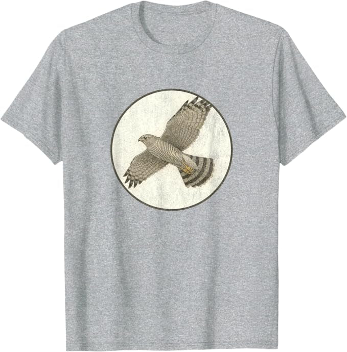 Grey Hawk T-Shirt Retro Design by Bird.fan | Men's Birding Graphic Tee