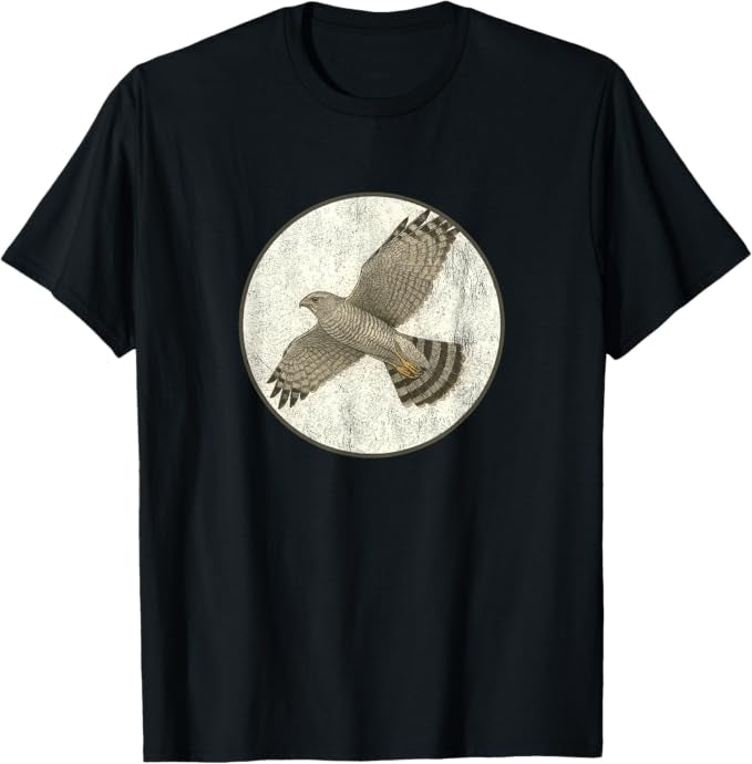 Grey Hawk T-Shirt Retro Design by Bird.fan | Men's Birding Graphic Tee