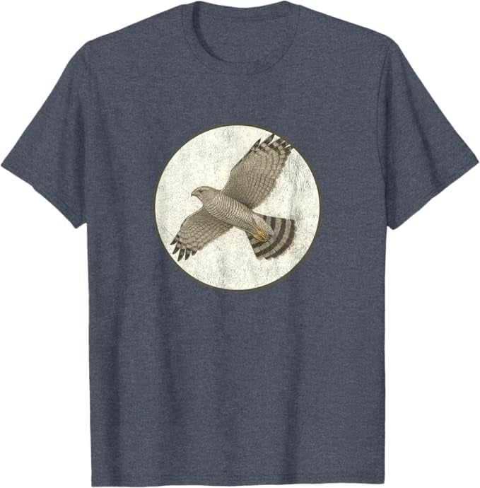 Grey Hawk T-Shirt Retro Design by Bird.fan | Men's Birding Graphic Tee