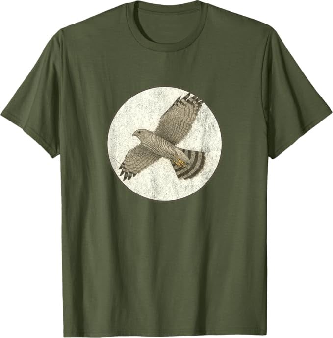 Grey Hawk T-Shirt Retro Design by Bird.fan | Men's Birding Graphic Tee