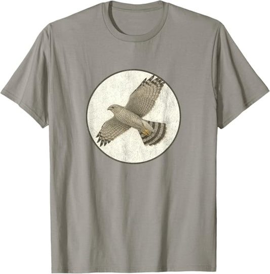 Grey Hawk T-Shirt Retro Design by Bird.fan | Men's Birding Graphic Tee