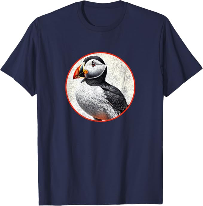 Horned Puffin T-Shirt Retro Design by Bird.fan | Men's Birding Graphic Tee