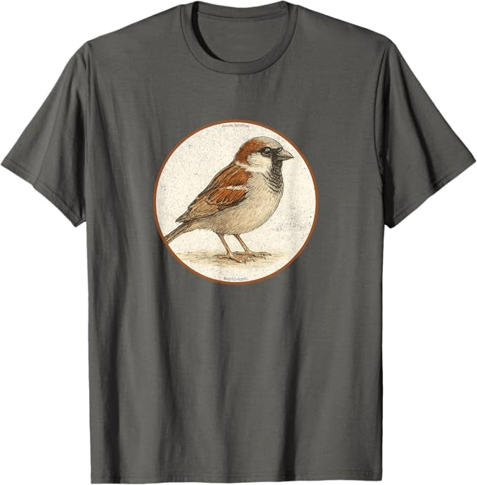 House Sparrow T-Shirt Retro Design by Bird.fan | Men's Birding Graphic Tee