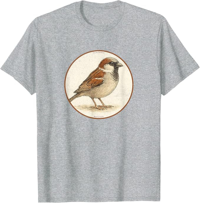 House Sparrow T-Shirt Retro Design by Bird.fan | Men's Birding Graphic Tee