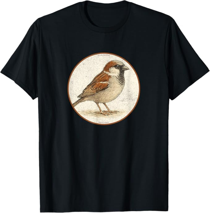 House Sparrow T-Shirt Retro Design by Bird.fan | Men's Birding Graphic Tee