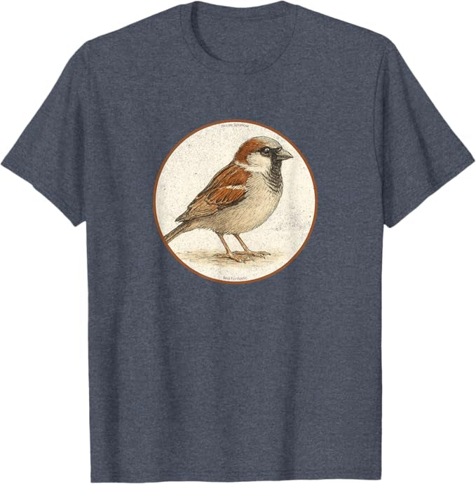 House Sparrow T-Shirt Retro Design by Bird.fan | Men's Birding Graphic Tee