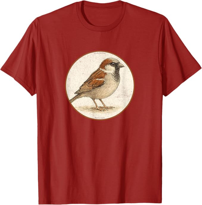 House Sparrow T-Shirt Retro Design by Bird.fan | Men's Birding Graphic Tee