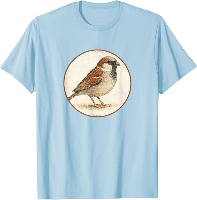House Sparrow T-Shirt Retro Design by Bird.fan | Men's Birding Graphic Tee