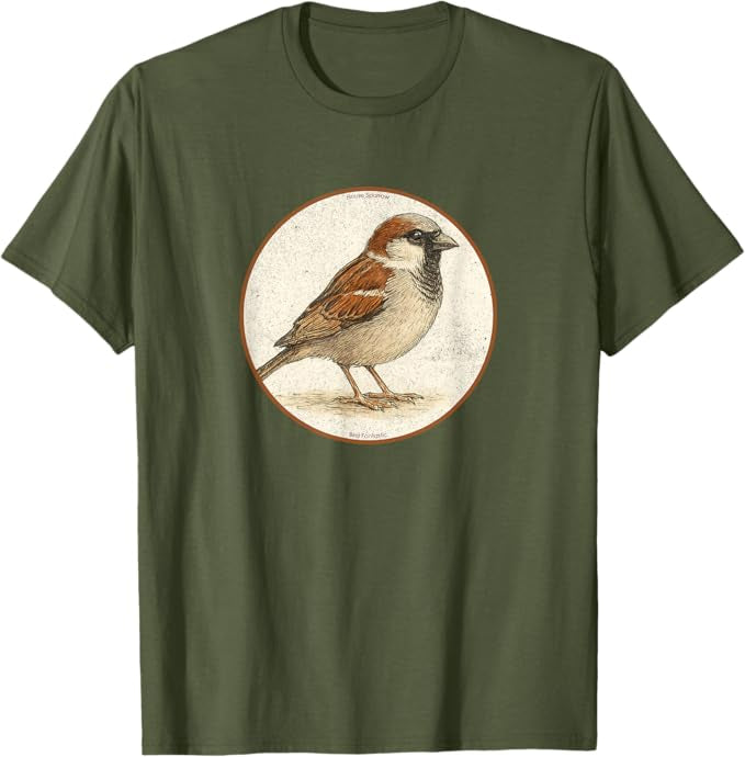 House Sparrow T-Shirt Retro Design by Bird.fan | Men's Birding Graphic Tee