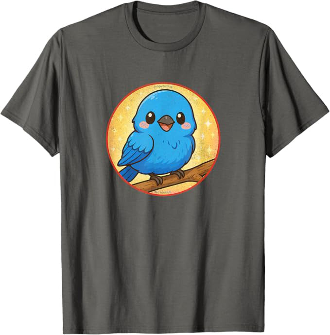 Super Cute Indigo Bunting T-Shirt Retro Design by Bird.fan | Birding Graphic Tee