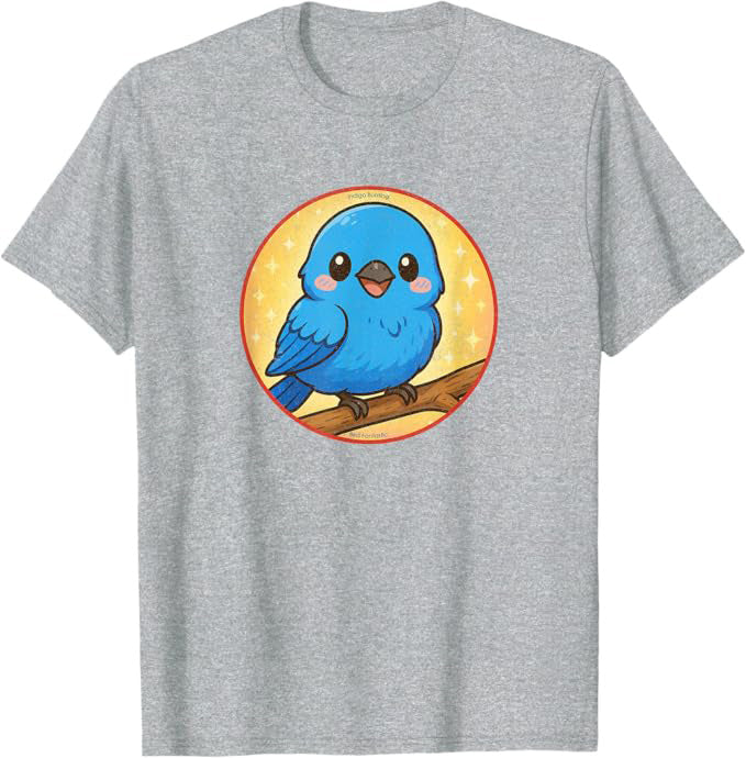 Super Cute Indigo Bunting T-Shirt Retro Design by Bird.fan | Birding Graphic Tee
