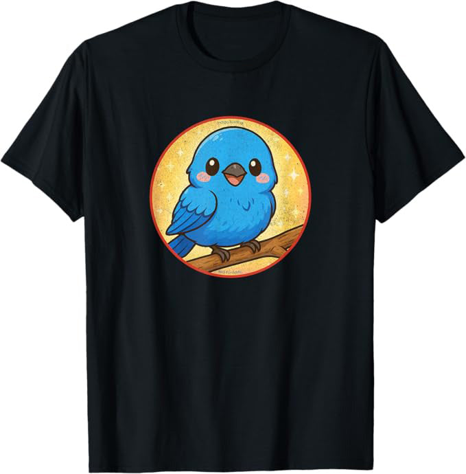 Super Cute Indigo Bunting T-Shirt Retro Design by Bird.fan | Birding Graphic Tee