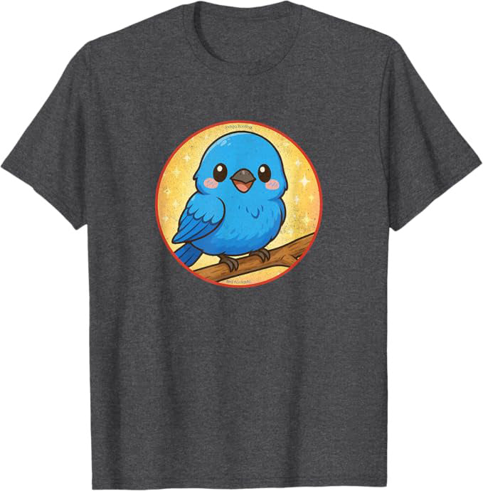 Super Cute Indigo Bunting T-Shirt Retro Design by Bird.fan | Birding Graphic Tee