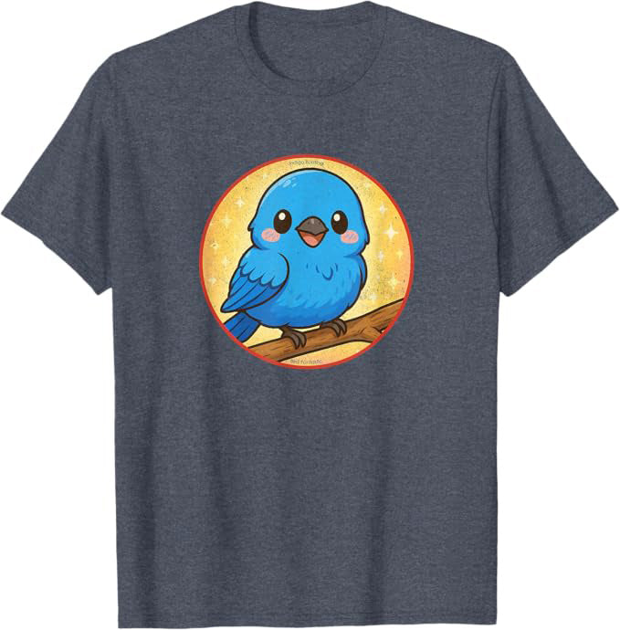 Super Cute Indigo Bunting T-Shirt Retro Design by Bird.fan | Birding Graphic Tee