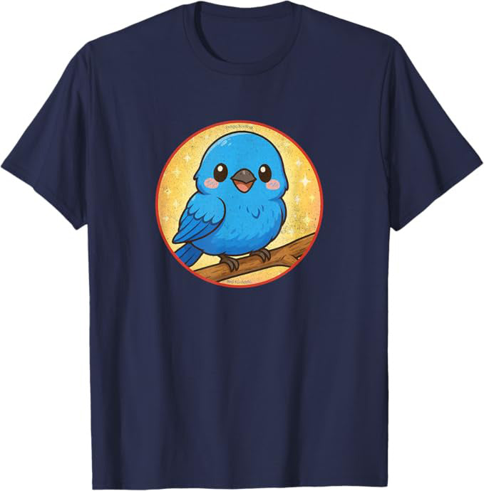 Super Cute Indigo Bunting T-Shirt Retro Design by Bird.fan | Birding Graphic Tee