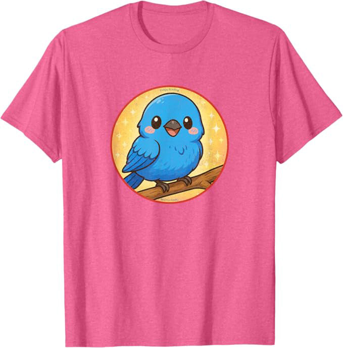 Super Cute Indigo Bunting T-Shirt Retro Design by Bird.fan | Birding Graphic Tee