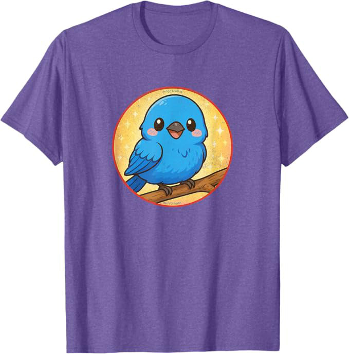 Super Cute Indigo Bunting T-Shirt Retro Design by Bird.fan | Birding Graphic Tee