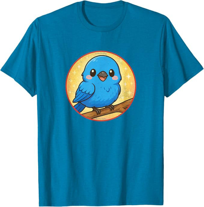 Super Cute Indigo Bunting T-Shirt Retro Design by Bird.fan | Birding Graphic Tee