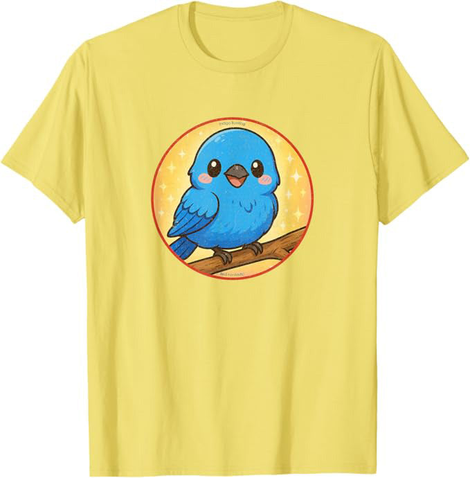 Super Cute Indigo Bunting T-Shirt Retro Design by Bird.fan | Birding Graphic Tee