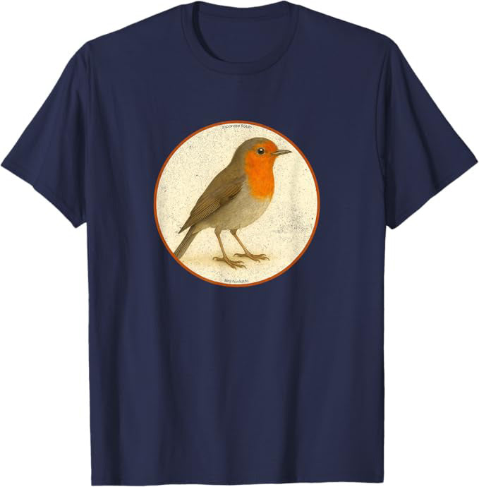 Japanese Robin T-Shirt Retro Design by Bird.fan | Birding Graphic Tee