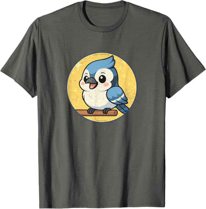 Super Cute Blue Jay Anime Bird Design by Bird.fan | Birding Graphic Tee