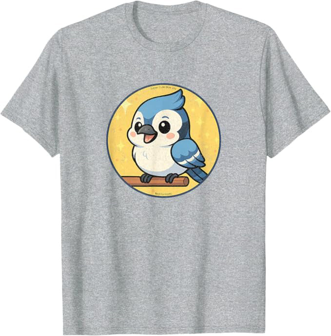 Super Cute Blue Jay Anime Bird Design by Bird.fan | Birding Graphic Tee