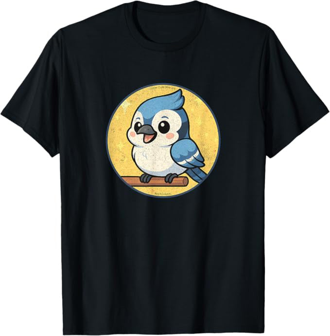 Super Cute Blue Jay Anime Bird Design by Bird.fan | Birding Graphic Tee