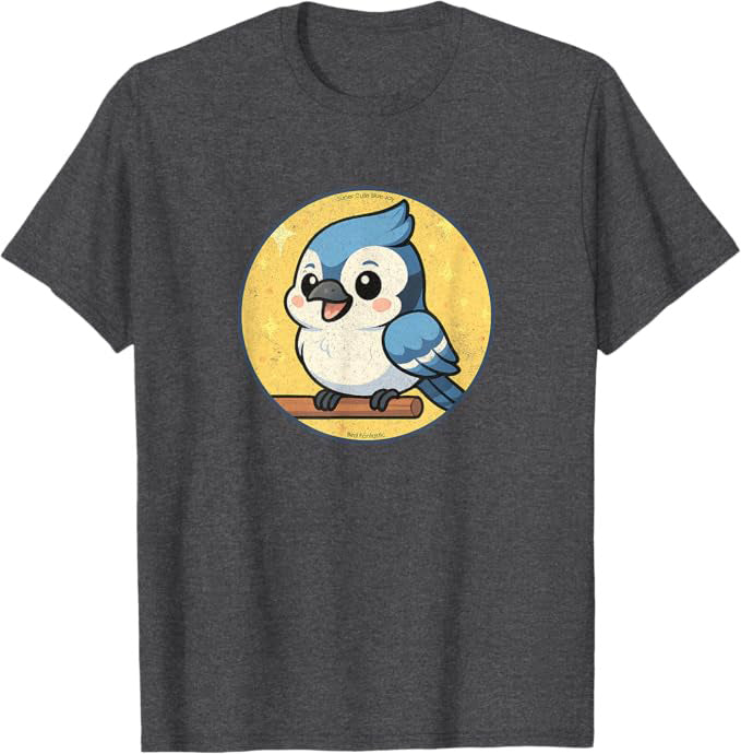 Super Cute Blue Jay Anime Bird Design by Bird.fan | Birding Graphic Tee