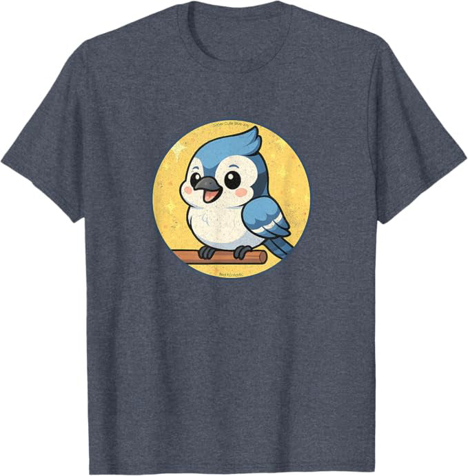 Super Cute Blue Jay Anime Bird Design by Bird.fan | Birding Graphic Tee