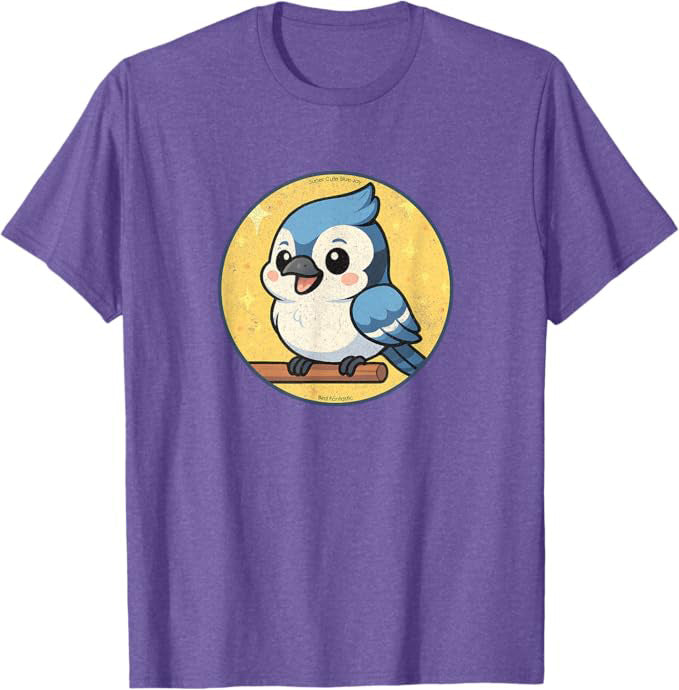 Super Cute Blue Jay Anime Bird Design by Bird.fan | Birding Graphic Tee