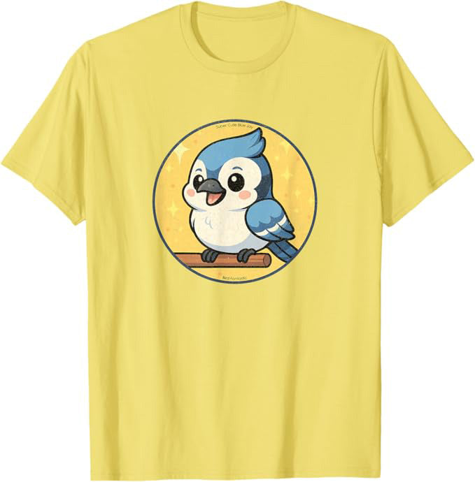 Super Cute Blue Jay Anime Bird Design by Bird.fan | Birding Graphic Tee